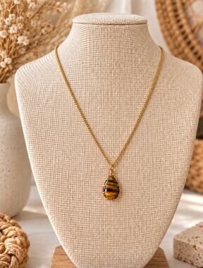 Pomina Gold Tiger Eye Pendent Necklace New